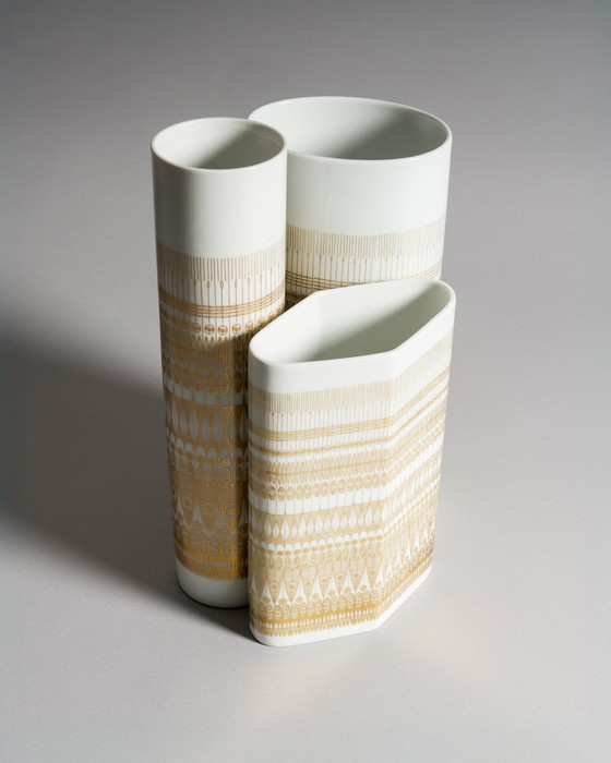 Image 1 of Geometria dorata: trio di vasi in porcellana Rosenthal Studio-Line di Theo Baumann e Tapio Wirkkala, Germania, fine anni '60