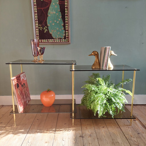 Vintage smoked glass side table Hollywood Regency