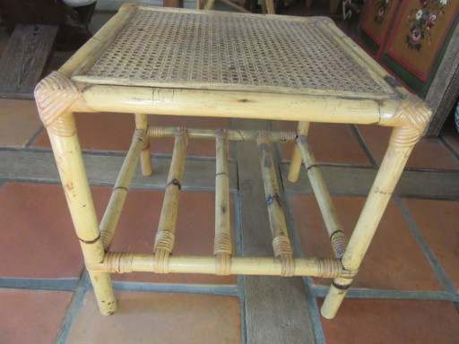 Vintage Rattan and Basket Weave Cube Side Table 45 x 45 x 45 cm - Mid Century Modern