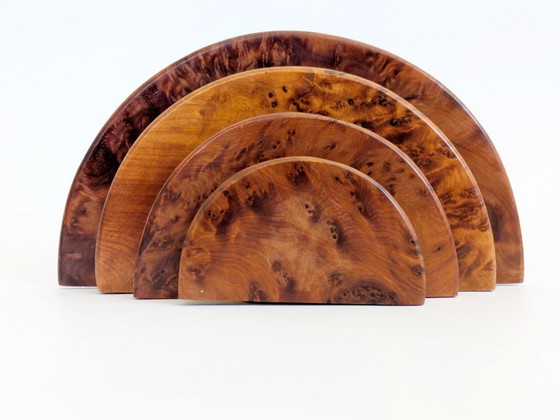 Image 1 of Pair Art Deco Burl Wood Letter Holder Bookends Midcentury Desk Organizer Set