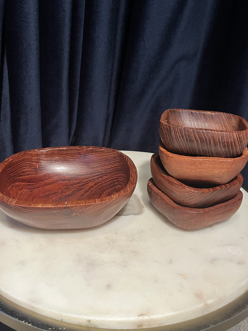 Vintage Teak jaren ‘60 Mid-Century Modern saladeset / borrelset