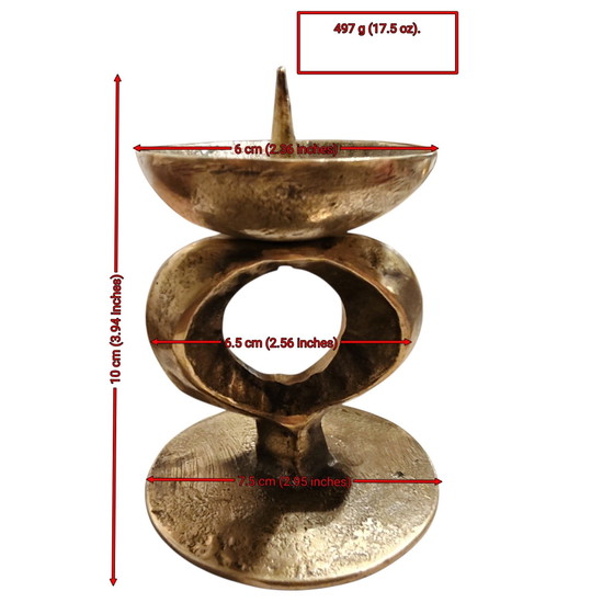 Candelabro a Spillo Brutalista Mid-Century in Ottone Massiccio - Portacandele Scandinavo Moderno (10 cm) (foto 2 di 15)