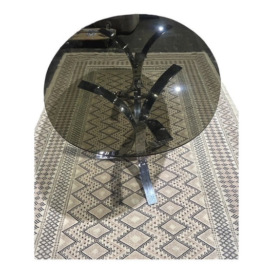 Image 1 of table ovale chrome et verre fumé 1970