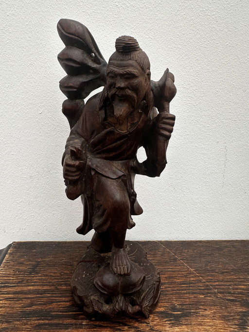 Sculpture bois Sculpté paysan Chinois - Debut XX e s - H 21 cm