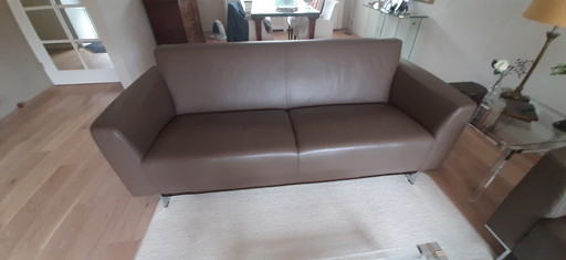 2 Montel Taupe Leather 2.5-Seater Sofas
