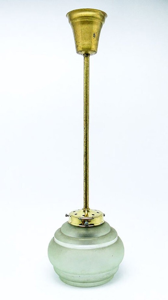 Pop Art Pendant Lamp, Poland, 1950s – Glass, Brass (photo 14 of 14)