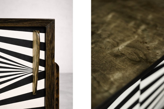 Image 1 of Scandinavian Sideboard in Birch with Hand-Painted Op-Art Pattern, 1960s