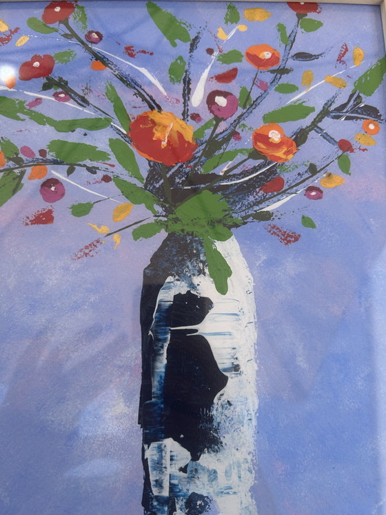 Image 1 of Acrylic painting with palette knife, vase of flowers