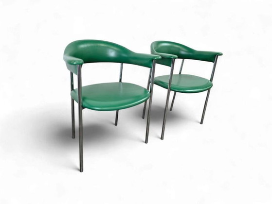 Image 1 of Ensemble de 2 chaises/fauteuils/méridiennes vintage vertes
