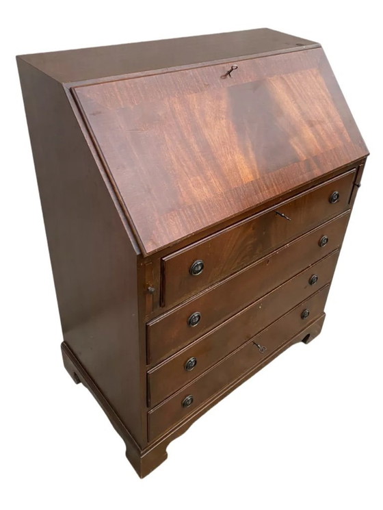 Image 1 of Scrivania da ufficio inglese in mogano con 6 cassetti