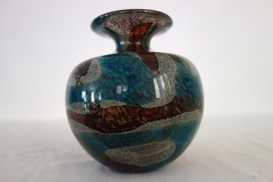 Image 1 of Runde Glasvase, signiert Mdina, Malta, 1970er Jahre