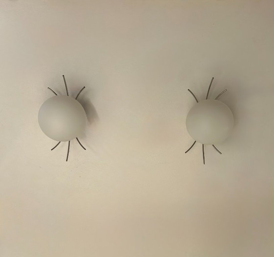 Image 1 of Coppia di applique vintage, cromate e opaline, Francia, 1970