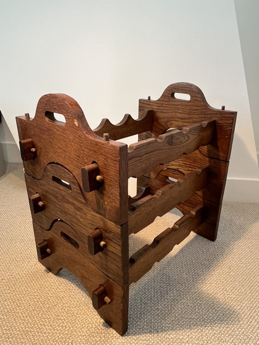 Casier à vin modulaire en bois vintage des années 60 | Style brutaliste du milieu du siècle