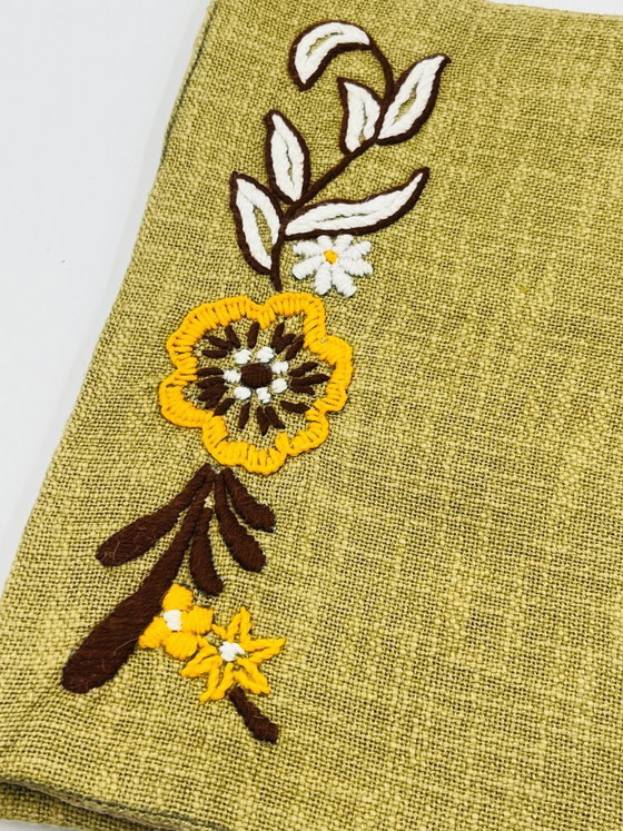 Image 1 of Set of 4 vintage embroidered burlap placemats