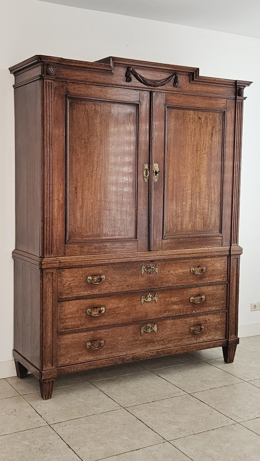 Hollands eikenhouten kabinet van circa 1800, mangaanrood geschilderd – kasten, Wood, Brass (photo 2 of 5)