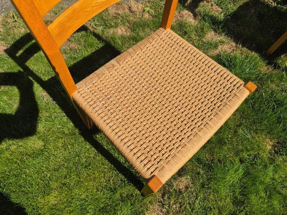 Image 1 of 4 Stuks J.L. Møller Model 401 eikenhouten eetkamerstoelen met papercord zitting