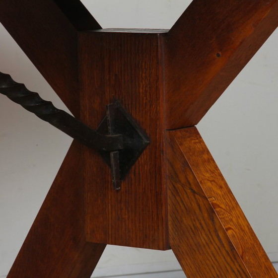 Image 1 of Massief eikenhouten eettafel, Frans vakmanschap, 1960