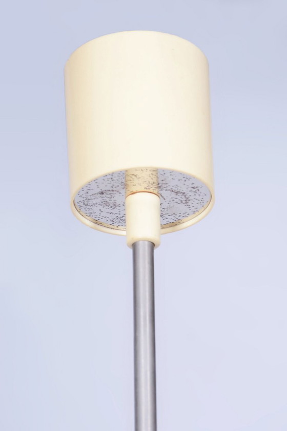 Restored Mid-Century Chandelier, by Drukov, Chromed Steel, Glass, Czech, 1970s – Metal (photo 10 of 11)
