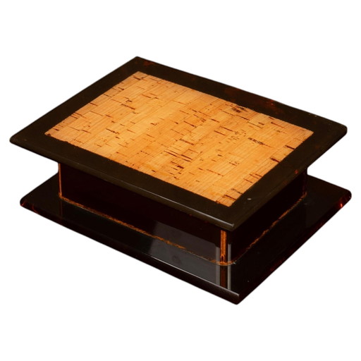 Joyero italiano de Lucite ahumado y corcho natural, 1970