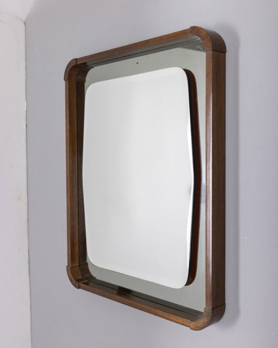 Image 1 of Vintage 1960s wall mirror in wood and smoked glass, Italian design
