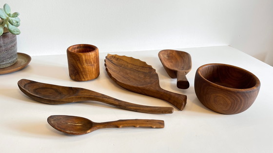 Image 1 of Lot Coupelles en Bois Tourné et Sculpté Vintage
