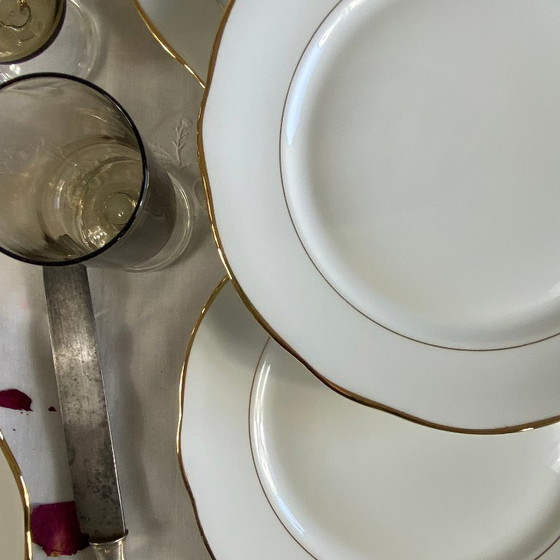 Image 1 of 6 piatti piani antichi in porcellana Lamotte Sologne con doratura vintage