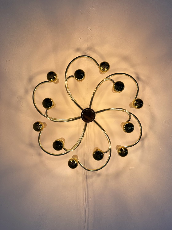Image 1 of Vintage messing swirl plafond/wandlamp, Scolari ‘70