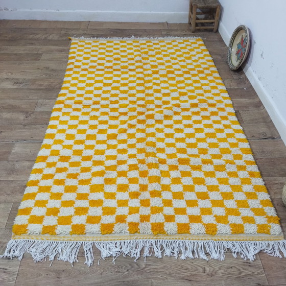 Image 1 of Moroccan Berber White And Orange Checkered Carpet