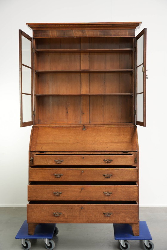 Muy Bonita Librería/Secretario Antiguo Inglés de Roble del Siglo XVIII con Alzado y Cristal Original – Wood (photo 2 of 16)