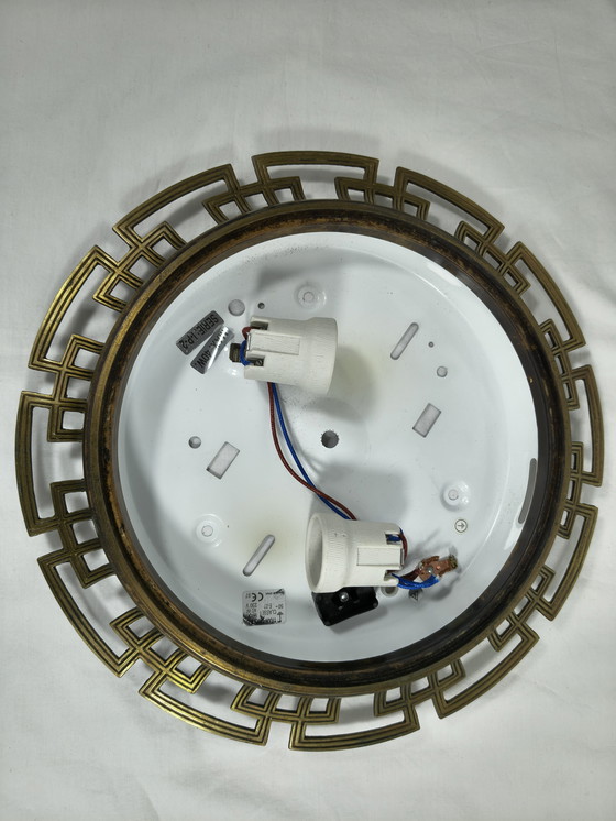 Image 1 of Vintage ceiling lamp with glass shade and metal frame