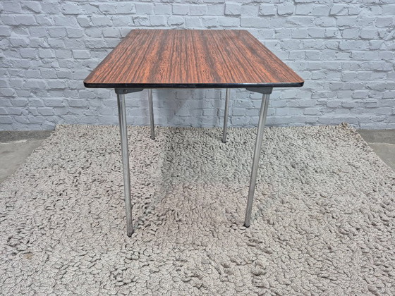 Image 1 of Vintage Design Rectangle Formica Kitchen Table with Woodlook Top and Chrome Legs – The Netherlands, 1960s