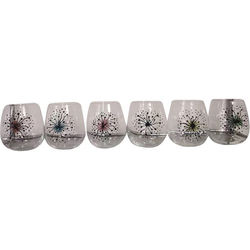 Juego de 6 vasos de agua vintage de vidrio transparente.
