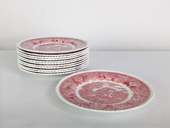 Image 1 of Juego de 6 platos originales Adams English Scenic de cerámica roja Wedgwood.