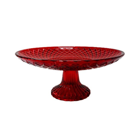 Image 1 of Bol sur pied vintage en verre rubis – Bonbonnière / Centre de table