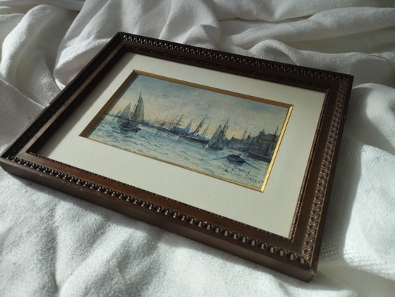 Image 1 of François LETEURTRE, Marine. Framed watercolor.