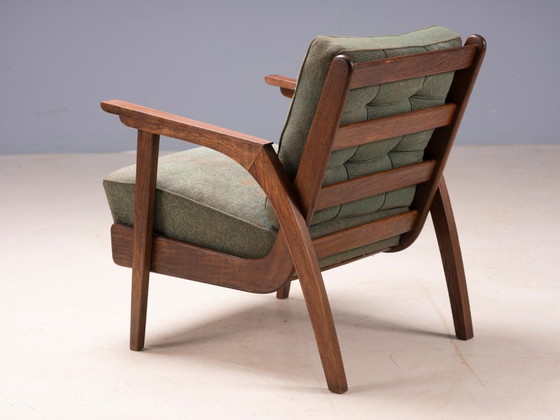 Coppia di poltrone lounge vintage di metà secolo con struttura in legno e rivestimento verde, 68 × 78 × 84 cm (photo 5 of 8)