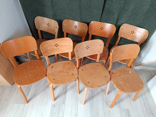 8 sedie da caffè in legno curvato di betulla Aalto