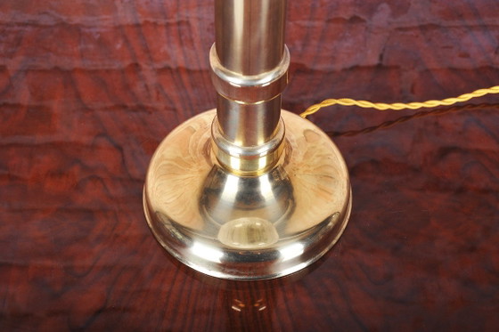 Restored Art Deco Table Lamp, Brass, Glass, New Electrification, Czech, 1940s (photo 4 of 8)