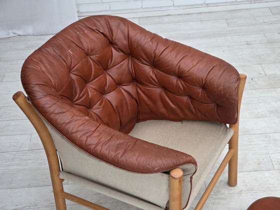 1970s, Swedish design by Gunnar Kentemo, armchair model G7 Pedro, leather., Wood, Brown, Mid Century Modern (photo 5 of 15)