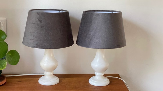 Image 1 of Pair of Vintage Alabaster Lamps