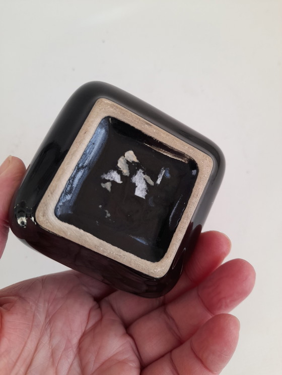 Image 1 of Space Age black ceramic ashtray, Italy
