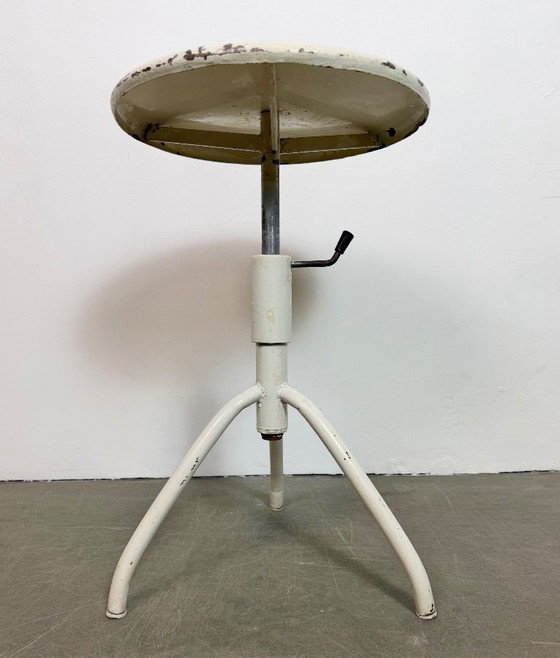 Image 1 of White Industrial Iron Height Adjustable Stool, 1960s