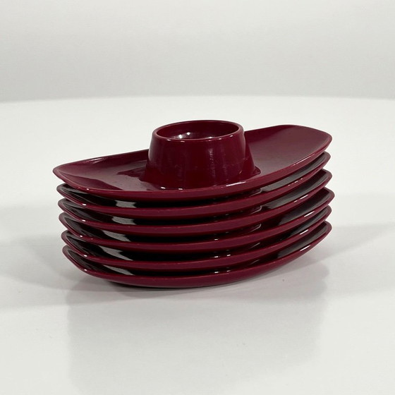 Image 1 of Set di 6 portauova in stile spaziale color bordeaux di Luran, Germania, anni '70