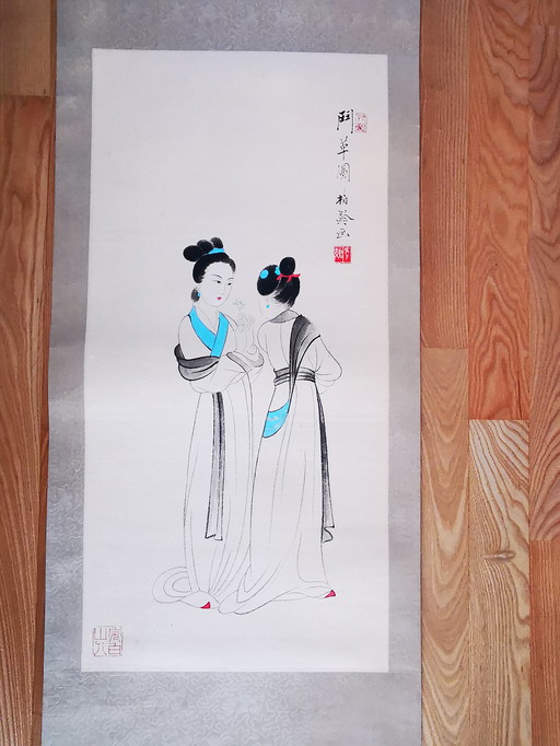 Rotolo di carta cinese/tibetano, dipinto *Due donne*. Chang Dai Chien