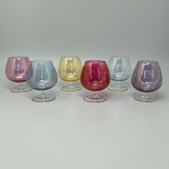 Image 1 of 1960s Astonishing Set of Six Glasses by Napoleon in Crystal, Made in Italy