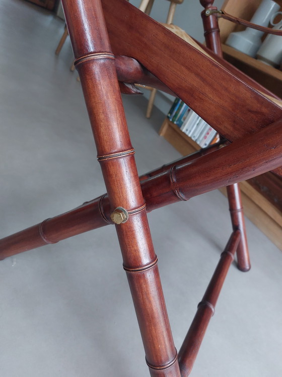 Image 1 of Vintage faux bamboo leather safari or officer's chair