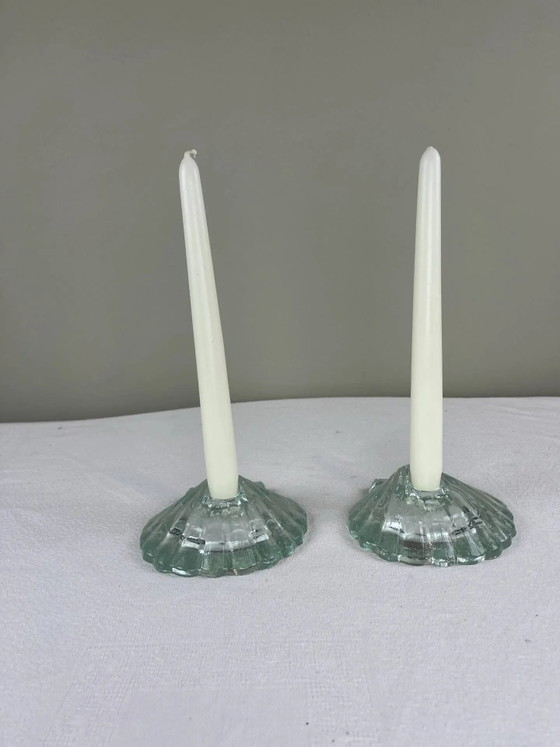 Par de portavelas con forma de concha de vieira – Crystal, Glass, Vintage (photo 2 of 10)