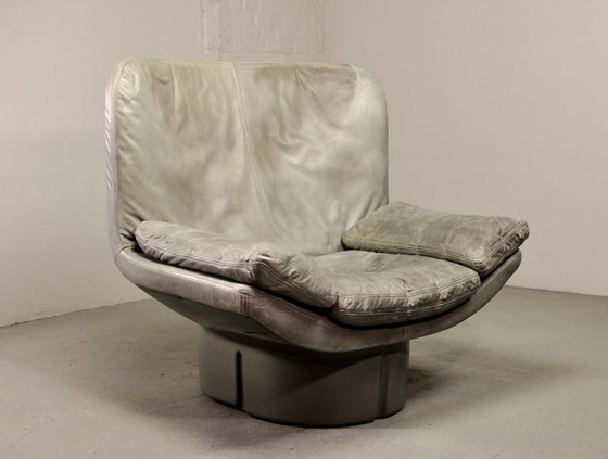 Image 1 of Llamativo sillón de cuero gris de diseño italiano diseñado por Ammanati & Vitello, Italia, década de 1970