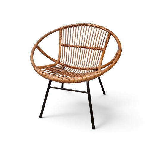 Vintage Rohe Noordwolde Rotan Kuipstoel – stoelen fauteuils, Metal, Rattan