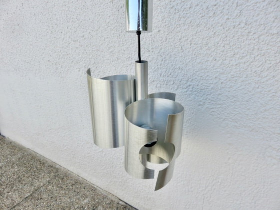 Image 1 of UFO-Hängeleuchte im Weltraumzeitalter-Stil, Rockabilly-Stil, gebürsteter Stahl, 1970